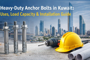 Heavy-duty anchor bolts in Kuwait used for construction, showing load capacity and installation on concrete surfaces.
