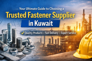 Trusted fastener supplier in Kuwait showcasing industrial bolts, nuts, and construction equipment